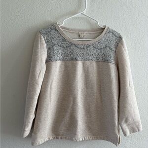 J. Crew Cream and Gray Lace Accent Sweater